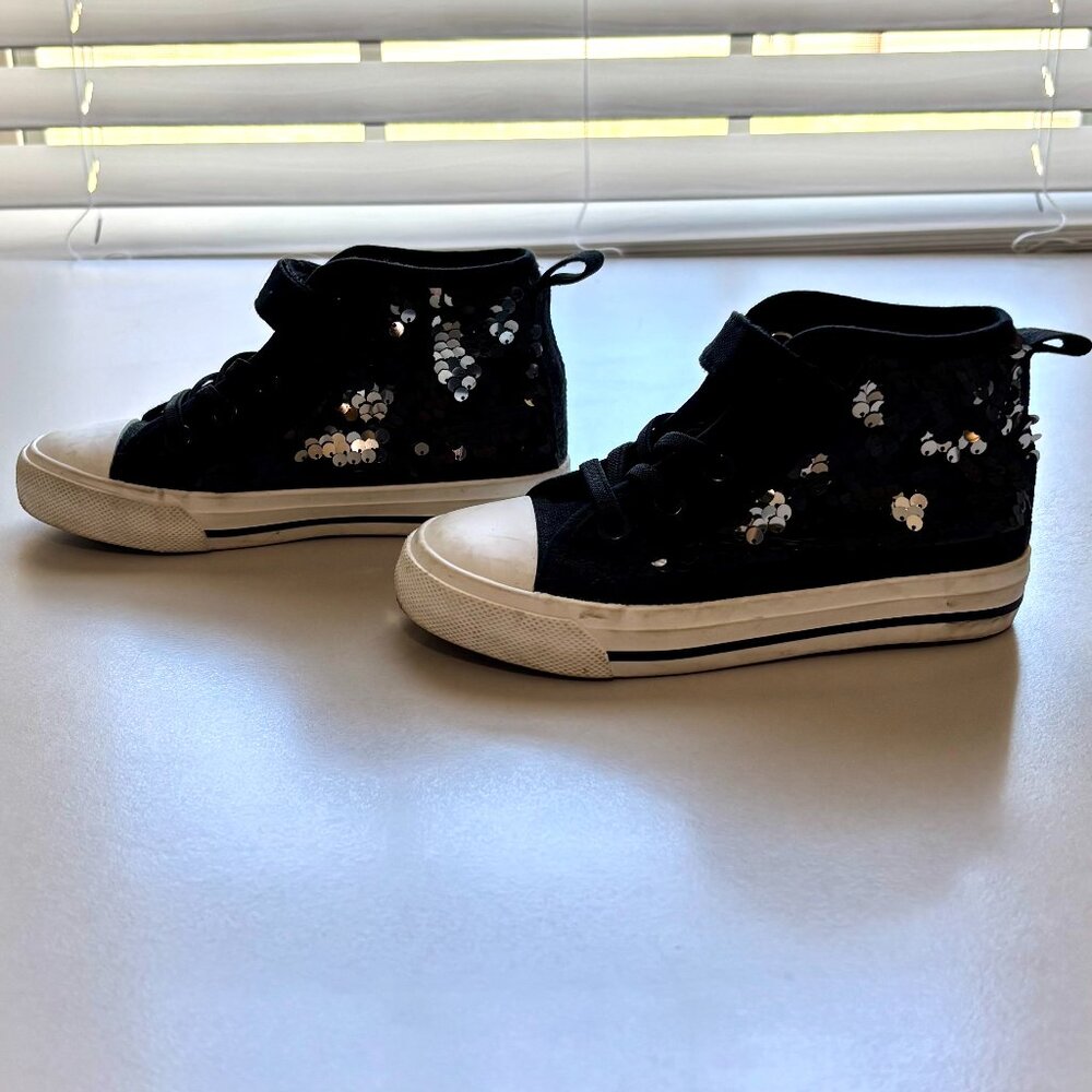 Girl's Black Sequined High Top Sneakers, size 11, good condition! Very Sparkly